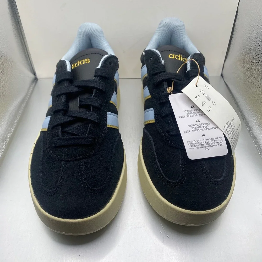 NEW Adidas Barreda Black Baby Blue Gold Suede Sneakers Womens 6 Streetwear Retro
